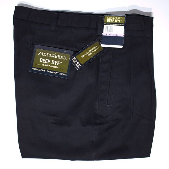 NWT Saddlebred 100% Cotton Pleated Cuffed Black Pants Men Size 38x32 (A6) - Picture 2 of 10